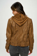 Hooded Lined Vegan Leather Moto Jacket with Thumbholes-Jackets-Rae Collective, Women's Online Fashion Boutique Located in Phoenix, Arizona (Scottsdale Area)
