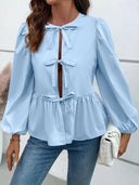 Ivy Lane Peplum Tied Long Sleeve Blouse-Rae Collective, Women's Online Fashion Boutique Located in Phoenix, Arizona (Scottsdale Area)