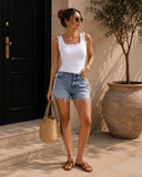 White Scallop Trim Tank Top