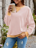 Lovelet Contrast Round Neck Long Sleeve Sweatshirt-Rae Collective, Women's Online Fashion Boutique Located in Phoenix, Arizona (Scottsdale Area)