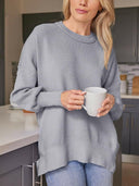 Slit Round Neck Dropped Shoulder Sweater-Rae Collective, Women's Online Fashion Boutique Located in Phoenix, Arizona (Scottsdale Area)