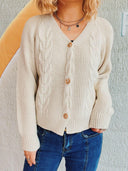 Cable-Knit V-Neck Button Down Long Sleeve Cardigan-Rae Collective, Women's Online Fashion Boutique Located in Phoenix, Arizona (Scottsdale Area)