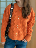 Cable-Knit Round Neck Long Sleeve Cardigan-Cardigans-Rae Collective, Women's Online Fashion Boutique Located in Phoenix, Arizona (Scottsdale Area)