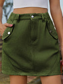 Pocketed Buttoned Mini Denim Skirt-Rae Collective, Women's Online Fashion Boutique Located in Phoenix, Arizona (Scottsdale Area)