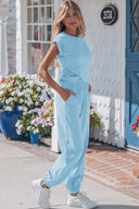 Beau Blue Cropped Tank Top & Jogger Pants Set