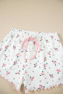 Pink Floral Lace Trim Ribbed Lounge Set