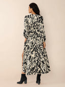 Tied Printed V-Neck Long Sleeve Midi Dress-Rae Collective, Women's Online Fashion Boutique Located in Phoenix, Arizona (Scottsdale Area)