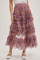 Floral Ruffled Mesh Midi Skirt-Skirts-Rae Collective, Women's Online Fashion Boutique Located in Phoenix, Arizona (Scottsdale Area)