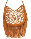 Monterey Embroidered Fringe Bag – Dark Tan