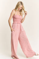 Mineral Wash Smocked Adjustable Jumpsuit-Jumpsuits & Rompers-Krush Kandy, Women's Online Fashion Boutique Located in Phoenix, Arizona (Scottsdale Area)