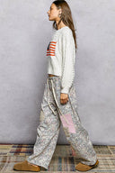 Twill Denim Patchwork Straight Pants