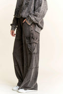 Mineral Wash Wide leg pants with Cargo Pockets-Bottoms-Rae Collective, Women's Online Fashion Boutique Located in Phoenix, Arizona (Scottsdale Area)