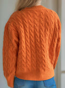 Cable-Knit Round Neck Long Sleeve Cardigan-Cardigans-Rae Collective, Women's Online Fashion Boutique Located in Phoenix, Arizona (Scottsdale Area)