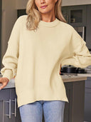 Slit Round Neck Dropped Shoulder Sweater-Rae Collective, Women's Online Fashion Boutique Located in Phoenix, Arizona (Scottsdale Area)