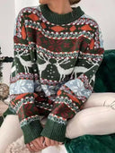 Geometric Round Neck Dropped Shoulder Sweater-Sweaters-Rae Collective, Women's Online Fashion Boutique Located in Phoenix, Arizona (Scottsdale Area)