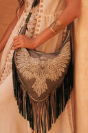 Fly Like An Eagle Fringe Hobo Bag – Metallic Olive