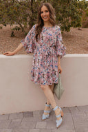 Floral Print Angel Sleeves Dress-Dresses-Rae Collective, Women's Online Fashion Boutique Located in Phoenix, Arizona (Scottsdale Area)