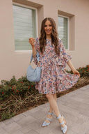 Floral Print Angel Sleeves Dress-Dresses-Rae Collective, Women's Online Fashion Boutique Located in Phoenix, Arizona (Scottsdale Area)