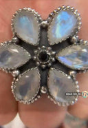Faceted Rainbow Moonstone & Onyx Flower Sterling Silver Ring | PREORDER-Krush Kandy, Women's Online Fashion Boutique Located in Phoenix, Arizona (Scottsdale Area)