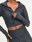 Black Star Foil Cropped Jacket w/ Thumbholes-Long Sleeve Tops-Krush Kandy, Women's Online Fashion Boutique Located in Phoenix, Arizona (Scottsdale Area)