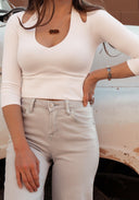 3/4 Sleeve Ribbed Halter Crop Top-Crop Tops-Rae Collective, Women's Online Fashion Boutique Located in Phoenix, Arizona (Scottsdale Area)