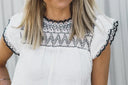 Mock Neck Embroidered Top | 2 COLORS!-Short Sleeve Tops-Krush Kandy, Women's Online Fashion Boutique Located in Phoenix, Arizona (Scottsdale Area)