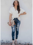 Brunch Culture Contrast Hem Distressed Jeans-Jeans-Krush Kandy, Women's Online Fashion Boutique Located in Phoenix, Arizona (Scottsdale Area)