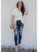 Brunch Culture Contrast Hem Distressed Jeans-Jeans-Krush Kandy, Women's Online Fashion Boutique Located in Phoenix, Arizona (Scottsdale Area)