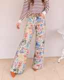 Printed Wide Leg Denim Pants