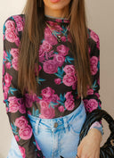 Midnight Rose Mesh Top-Long Sleeve Tops-Krush Kandy, Women's Online Fashion Boutique Located in Phoenix, Arizona (Scottsdale Area)