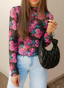 Midnight Rose Mesh Top-Long Sleeve Tops-Krush Kandy, Women's Online Fashion Boutique Located in Phoenix, Arizona (Scottsdale Area)
