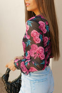 Midnight Rose Mesh Top-Long Sleeve Tops-Krush Kandy, Women's Online Fashion Boutique Located in Phoenix, Arizona (Scottsdale Area)