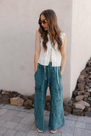 Seaside Breeze Mineral Wash Wide Leg Cropped Pants-Bottoms-Rae Collective, Women's Online Fashion Boutique Located in Phoenix, Arizona (Scottsdale Area)