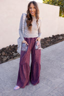 J.HER Mineral Washed Cotton Print Pocket Wide-Leg Flare Pants | S-XL-Pants-Rae Collective, Women's Online Fashion Boutique Located in Phoenix, Arizona (Scottsdale Area)