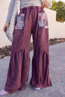 J.HER Mineral Washed Cotton Print Pocket Wide-Leg Flare Pants | S-XL-Pants-Rae Collective, Women's Online Fashion Boutique Located in Phoenix, Arizona (Scottsdale Area)