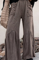 J.HER Mineral Washed Cotton Print Pocket Wide-Leg Flare Pants | S-XL-Pants-Rae Collective, Women's Online Fashion Boutique Located in Phoenix, Arizona (Scottsdale Area)