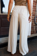 So Chill Drawstring Elastic Waist Button Pleated Detail Wide Leg Pants