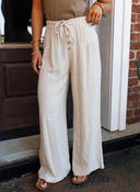 So Chill Drawstring Elastic Waist Button Pleated Detail Wide Leg Pants