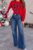 Plaid Bow Holiday Sweater \ KKB EXCLUSIVE XS-3X-Sweater-Krush Kandy, Women's Online Fashion Boutique Located in Phoenix, Arizona (Scottsdale Area)