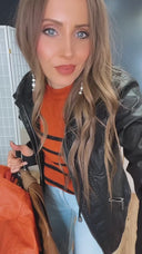 Hooded Lined Vegan Leather Moto Jacket with Thumbholes