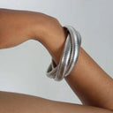 Waterproof Ribbed Stainless Steel Statement Bangle