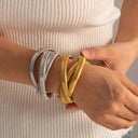 Waterproof Ribbed Stainless Steel Statement Bangle