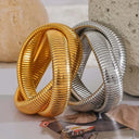 Waterproof Ribbed Stainless Steel Statement Bangle