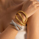 Waterproof Ribbed Stainless Steel Statement Bangle