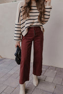 Round Neck Striped Side Slit Lantern Sleeve Sweater-Sweater-Rae Collective, Women's Online Fashion Boutique Located in Phoenix, Arizona (Scottsdale Area)