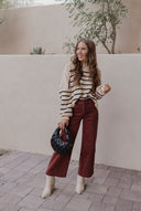 Round Neck Striped Side Slit Lantern Sleeve Sweater-Sweater-Krush Kandy, Women's Online Fashion Boutique Located in Phoenix, Arizona (Scottsdale Area)