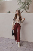 Round Neck Striped Side Slit Lantern Sleeve Sweater-Sweater-Rae Collective, Women's Online Fashion Boutique Located in Phoenix, Arizona (Scottsdale Area)