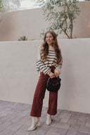 Round Neck Striped Side Slit Lantern Sleeve Sweater-Sweater-Rae Collective, Women's Online Fashion Boutique Located in Phoenix, Arizona (Scottsdale Area)