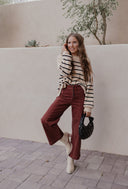 Round Neck Striped Side Slit Lantern Sleeve Sweater-Sweater-Rae Collective, Women's Online Fashion Boutique Located in Phoenix, Arizona (Scottsdale Area)