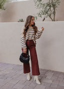 Round Neck Striped Side Slit Lantern Sleeve Sweater-Sweater-Rae Collective, Women's Online Fashion Boutique Located in Phoenix, Arizona (Scottsdale Area)